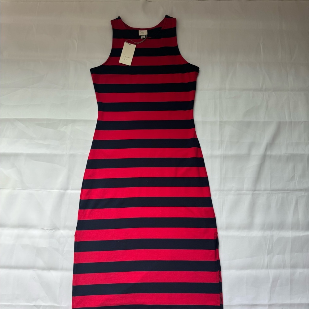 NWT, A NEW DAY Striped Sleeveless Dress - Red and Navy Blue Size X-Small Women - Picture 2 of 14